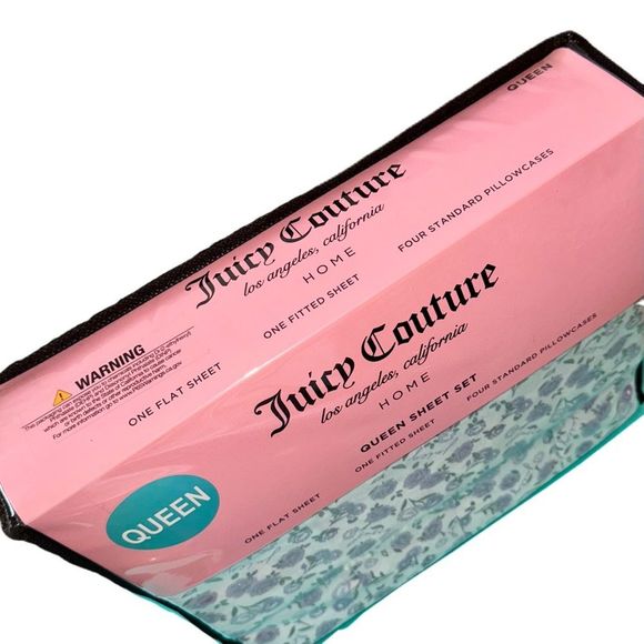 **SOLD** Juicy Couture Home 6 Piece Purple Floral Print Queen Size Sheet Set - Picture 4 of 12